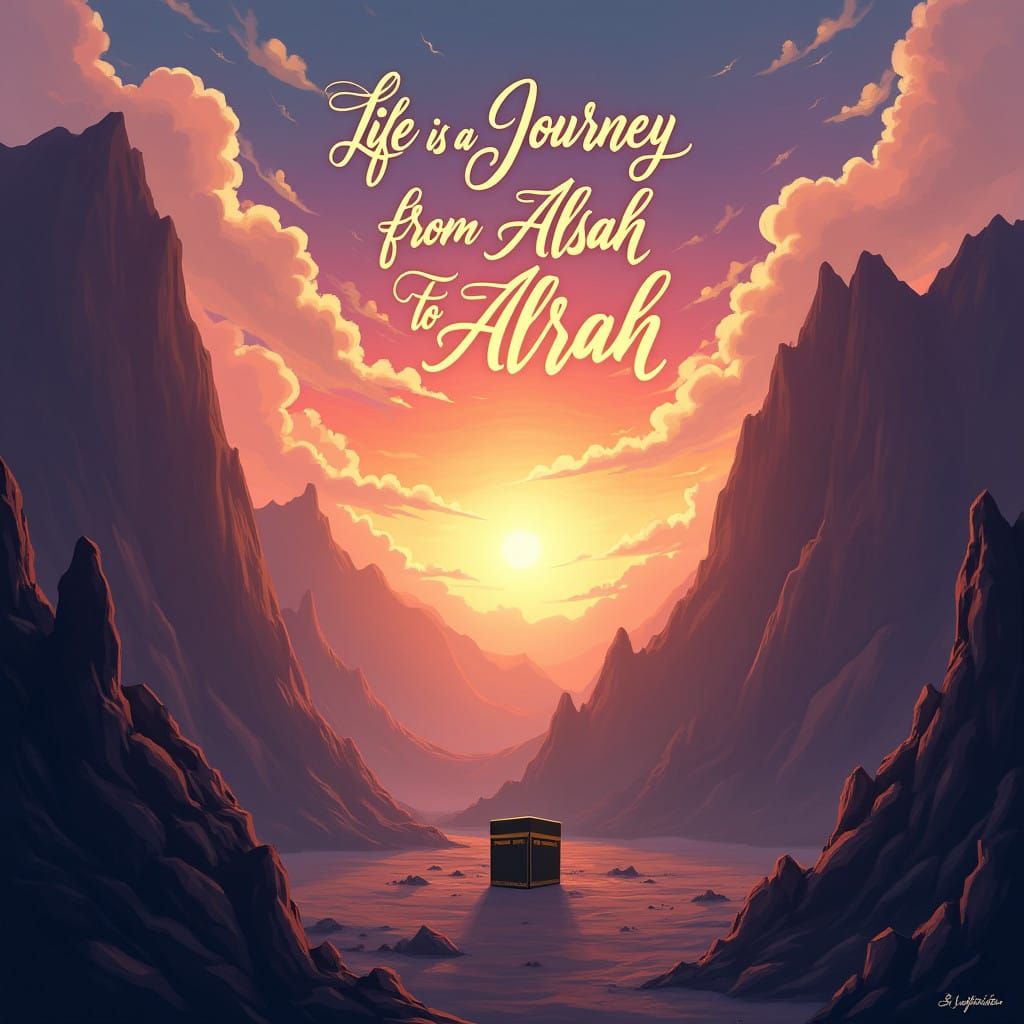 Surreal Landscape of the Holy Kaaba at Sunset, in Anime-Styl...