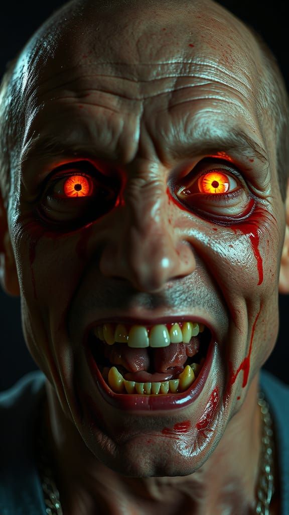 Turbo-Charged Portrait of a Frenzied Figure with Infernal Ey...