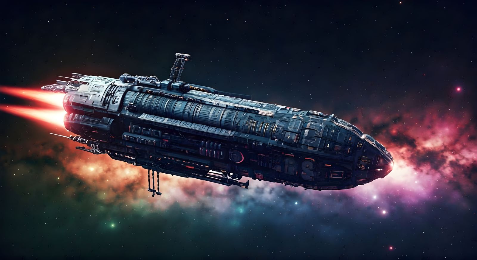 Epic Hyper Galactic Spacecraft in Neon Retro Cyberpunk Style