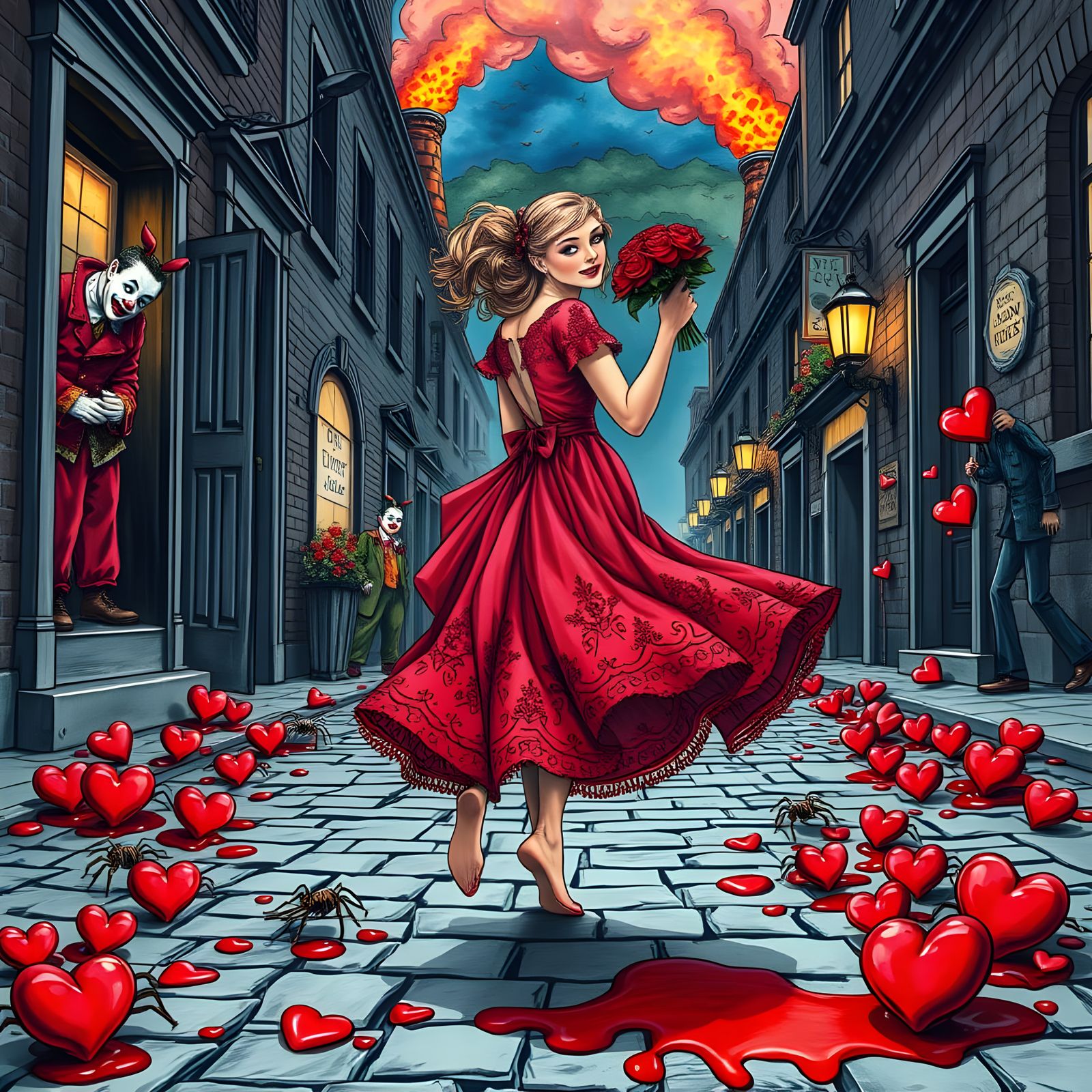 Whimsical Dance of Love in Vibrant Hyperdetailed Charcoal