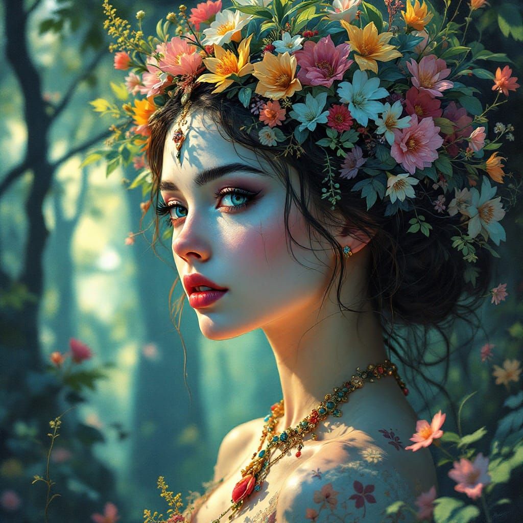 Vibrant Pop Art Portrait of a Mystical Forest Spirit