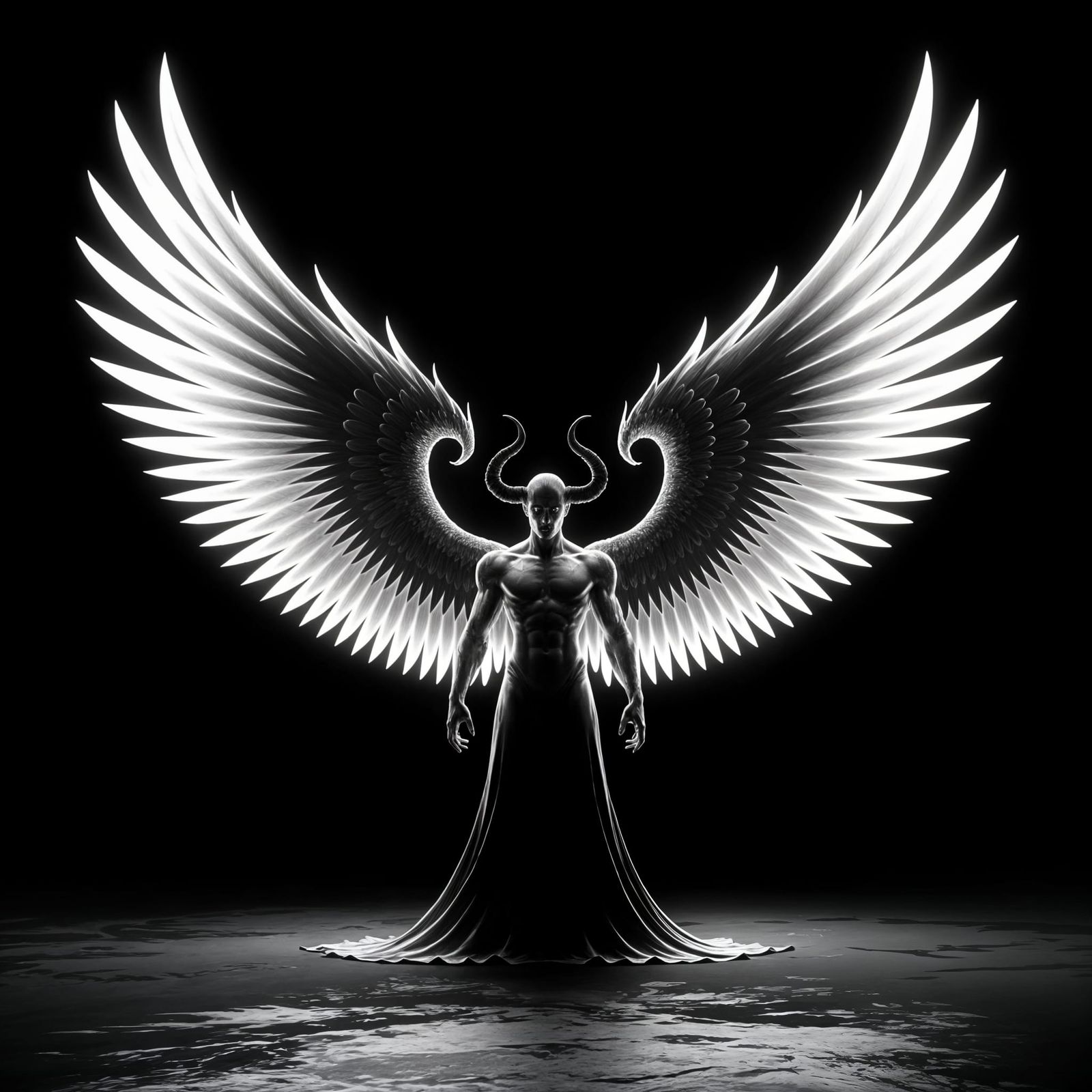 Dark Angel with Glowing Wings in Gothic Silhouette