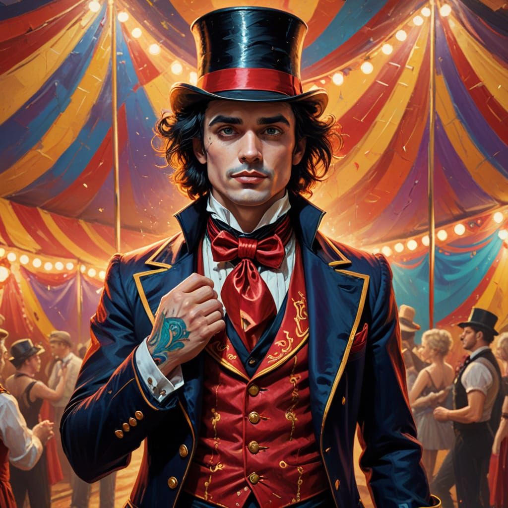 Emo Ringmaster in Circus Tent as Oil Painting