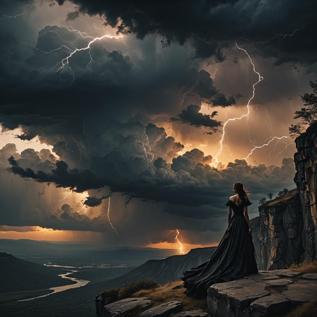 Eerie Silhouette of Woman at Cliff Edge