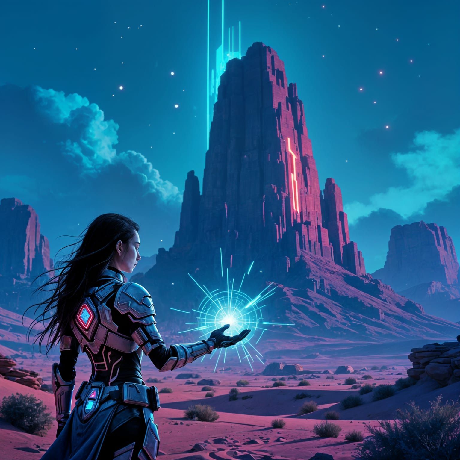 Cyberpunk Geomancer in Neon Desert