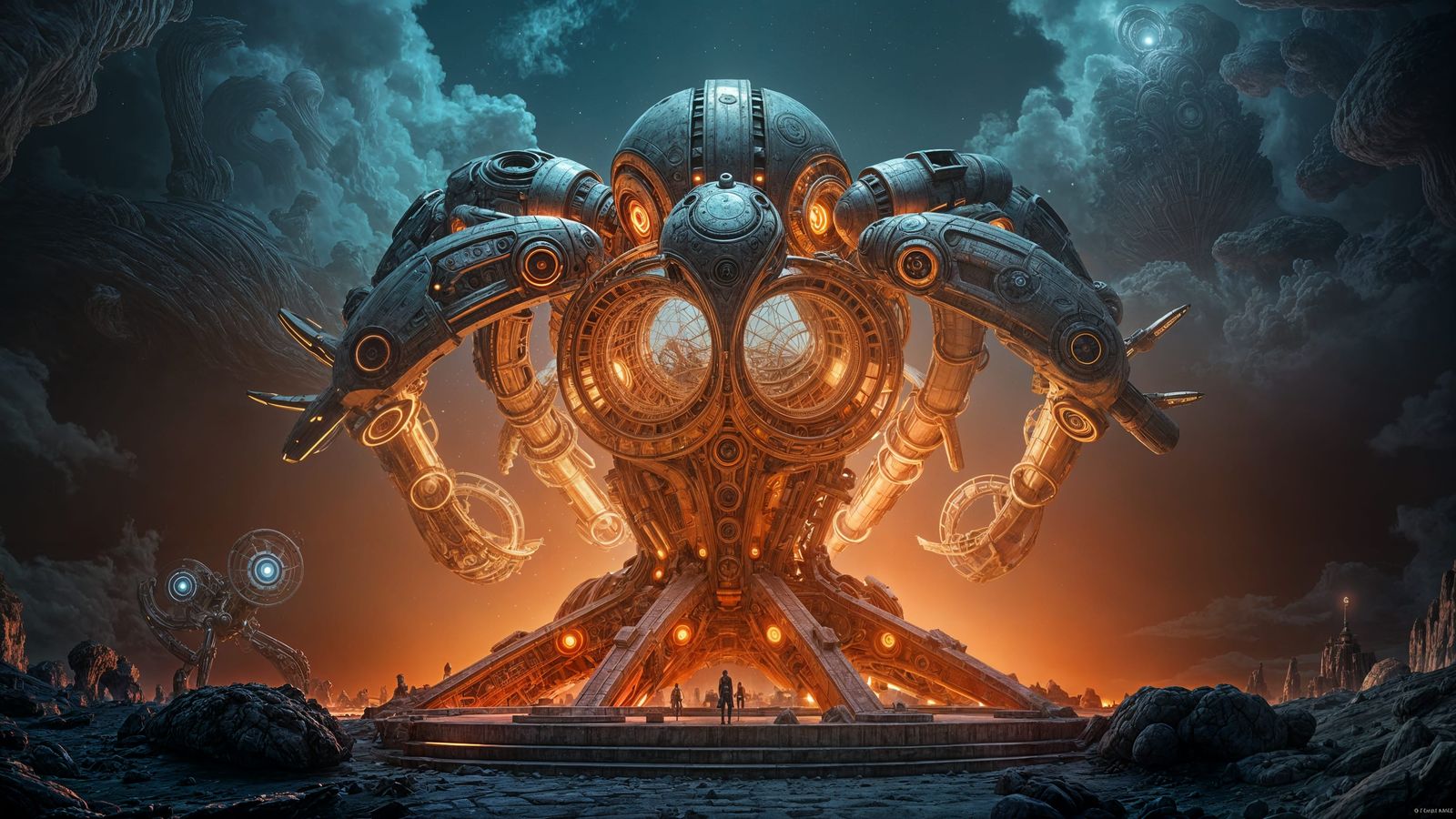 Techno-Organic Robot Emerges in Futuristic Landscape