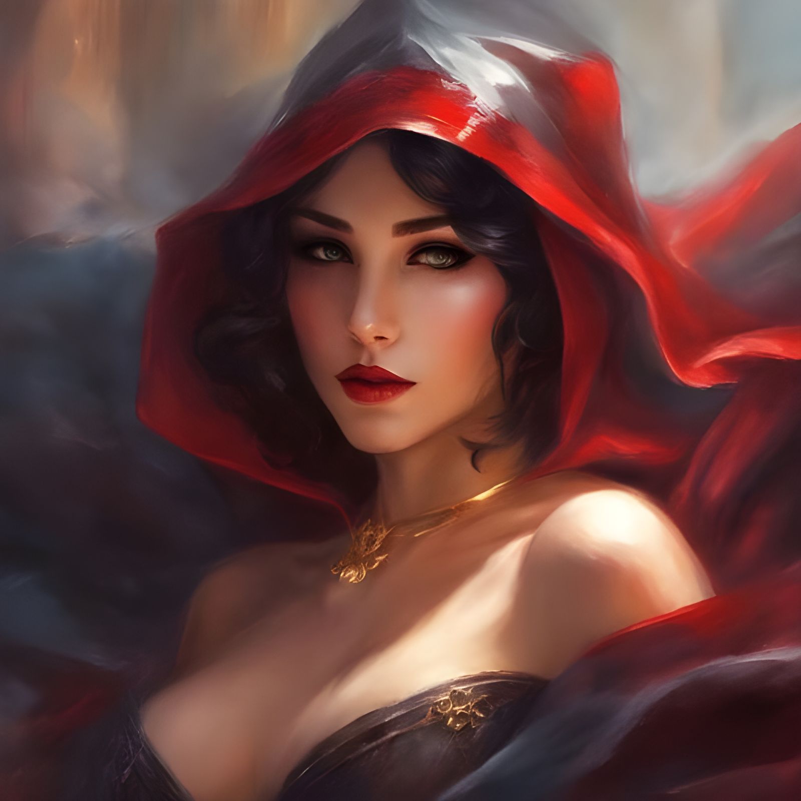 Enchantress Portrait with Red Lips in Royo Style