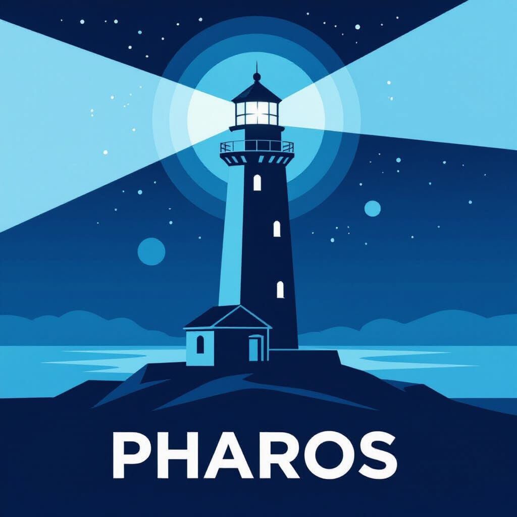 Minimalist Blue Lighthouse Blueprint at Night