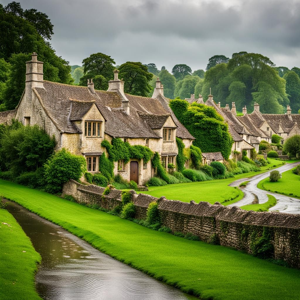 Bibury England View in Summer Rain