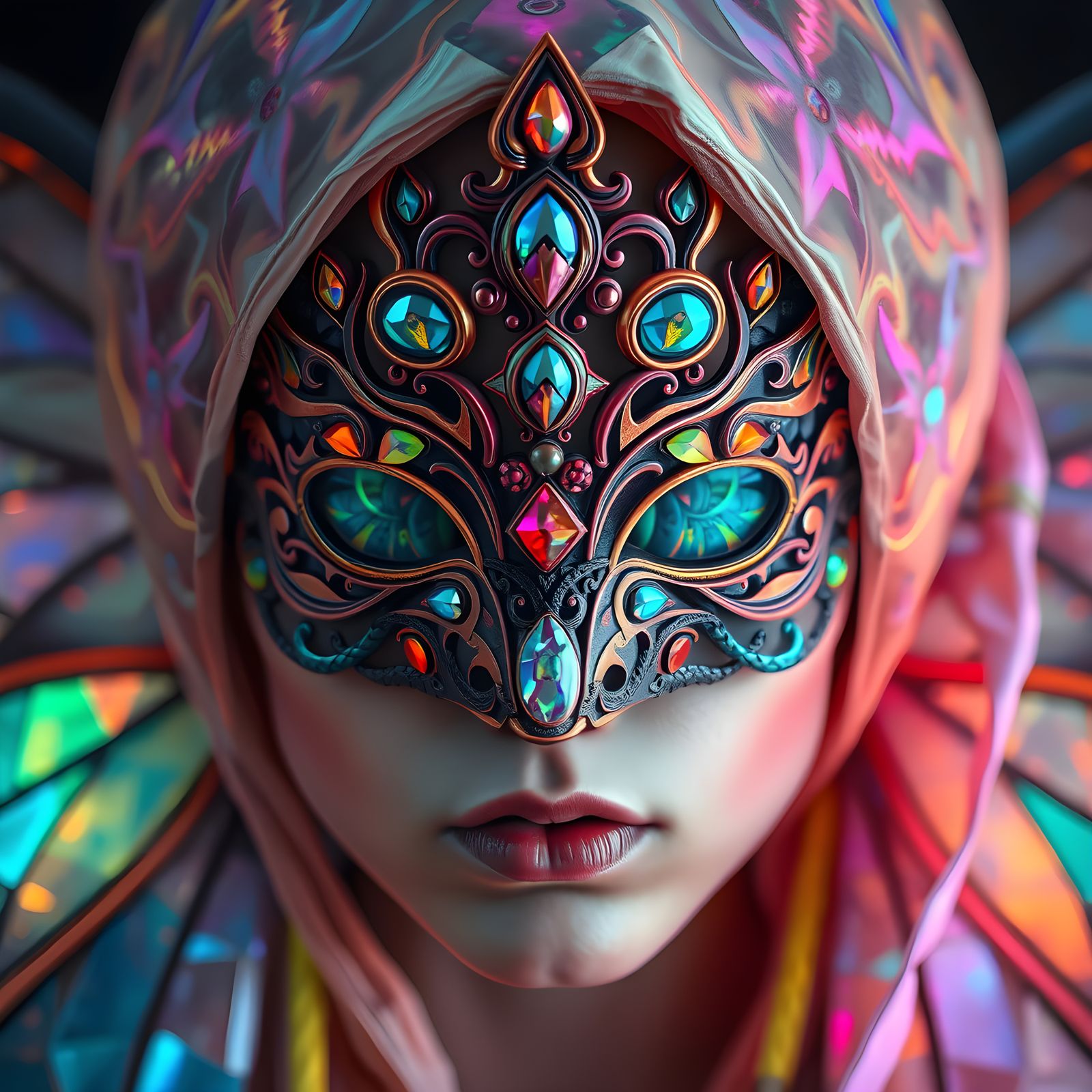 Colorful Masked Figure in Futuristic Style