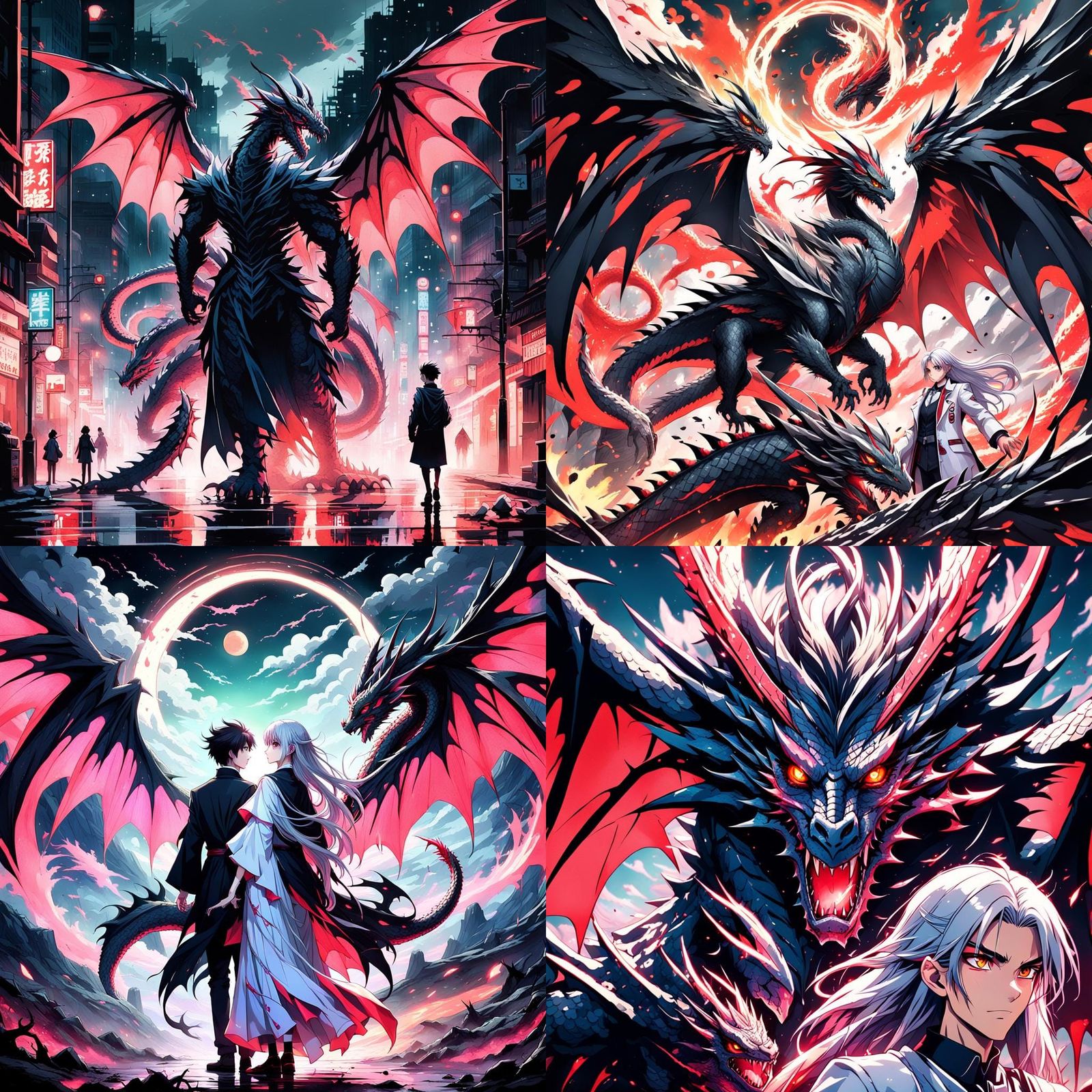 Anime Style Dragon Winged Pair: Cel-Shaded Manga Art