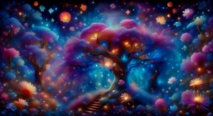 Vibrant Fairy Garden in Psychedelic Style