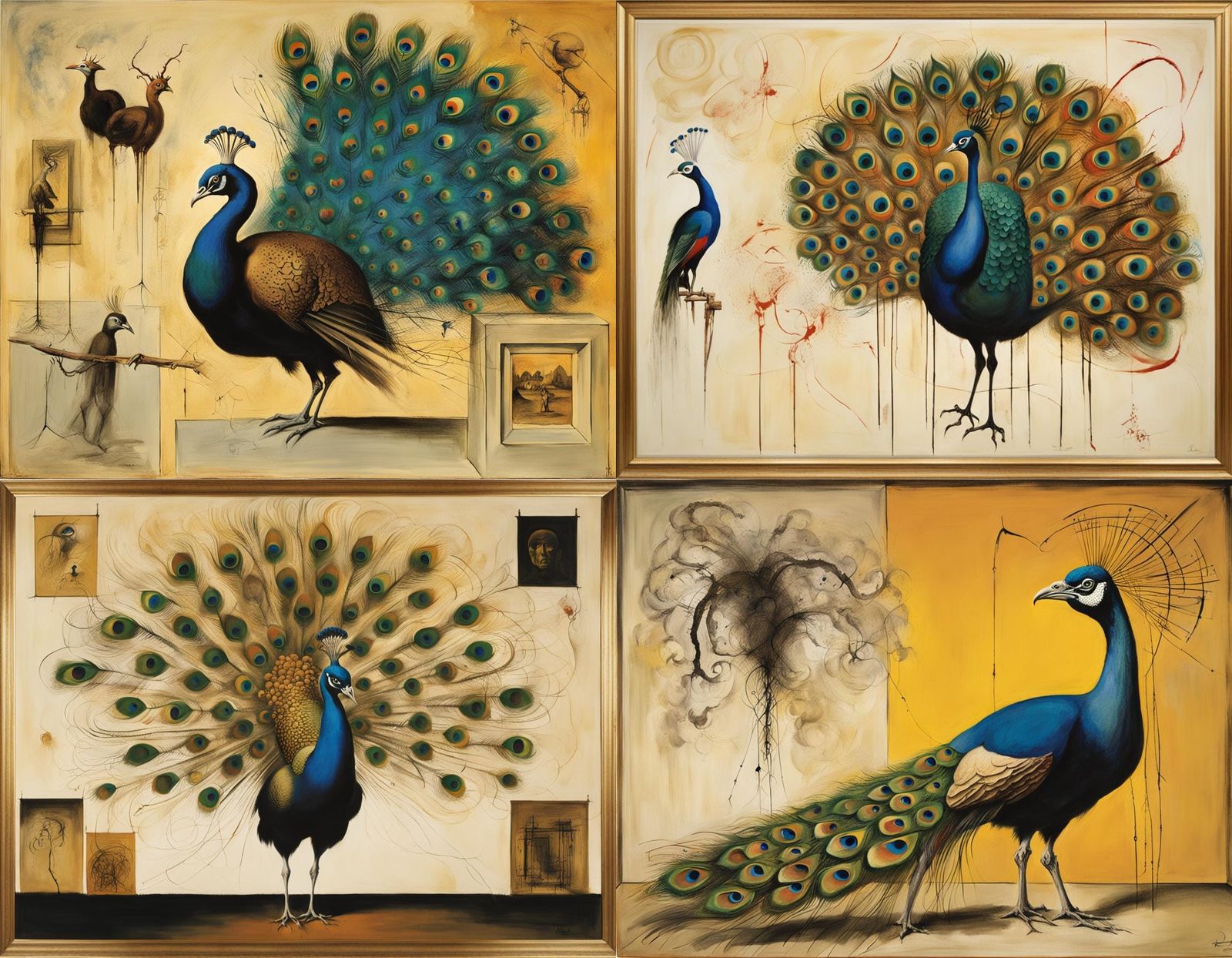 Surreal Peacock-Brain Hybrid in Cubist Style