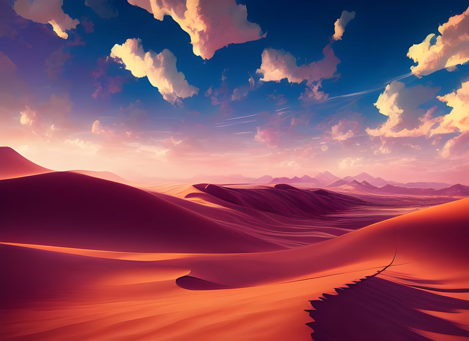 Epic Desert Landscape with Colorful Sky