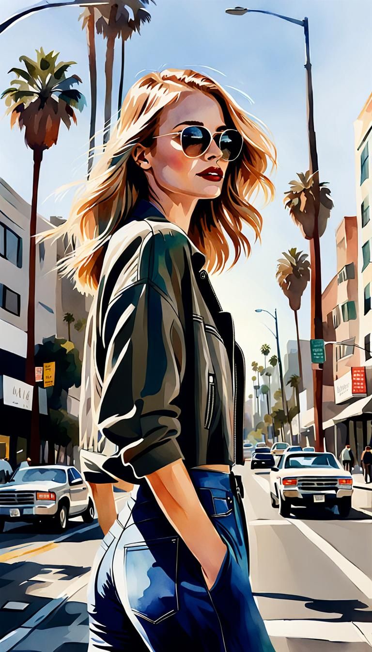 Watercolor Girl Movie Poster in Sunny Hollywood Street