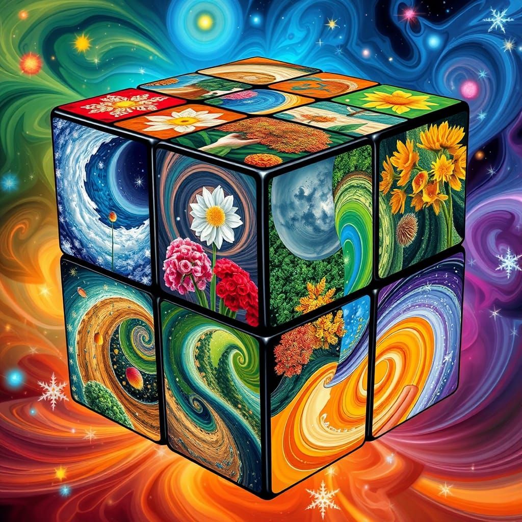 Seasons Cube in Cubist Surrealist Pop-Art Style