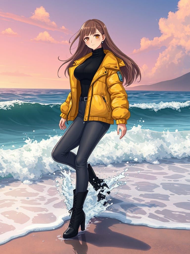 Kawaii Cyberpunk Goddess Rises from the Waves