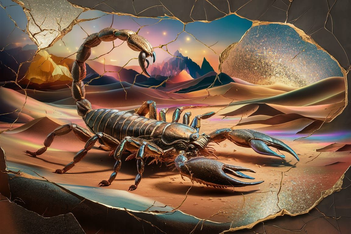Kintsugi Scorpion King: Desert Landscape Masterpiece