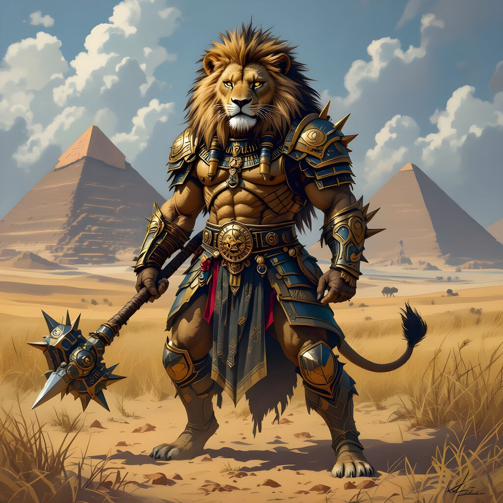 Lion Warrior in Egyptian Armor on the Serengeti