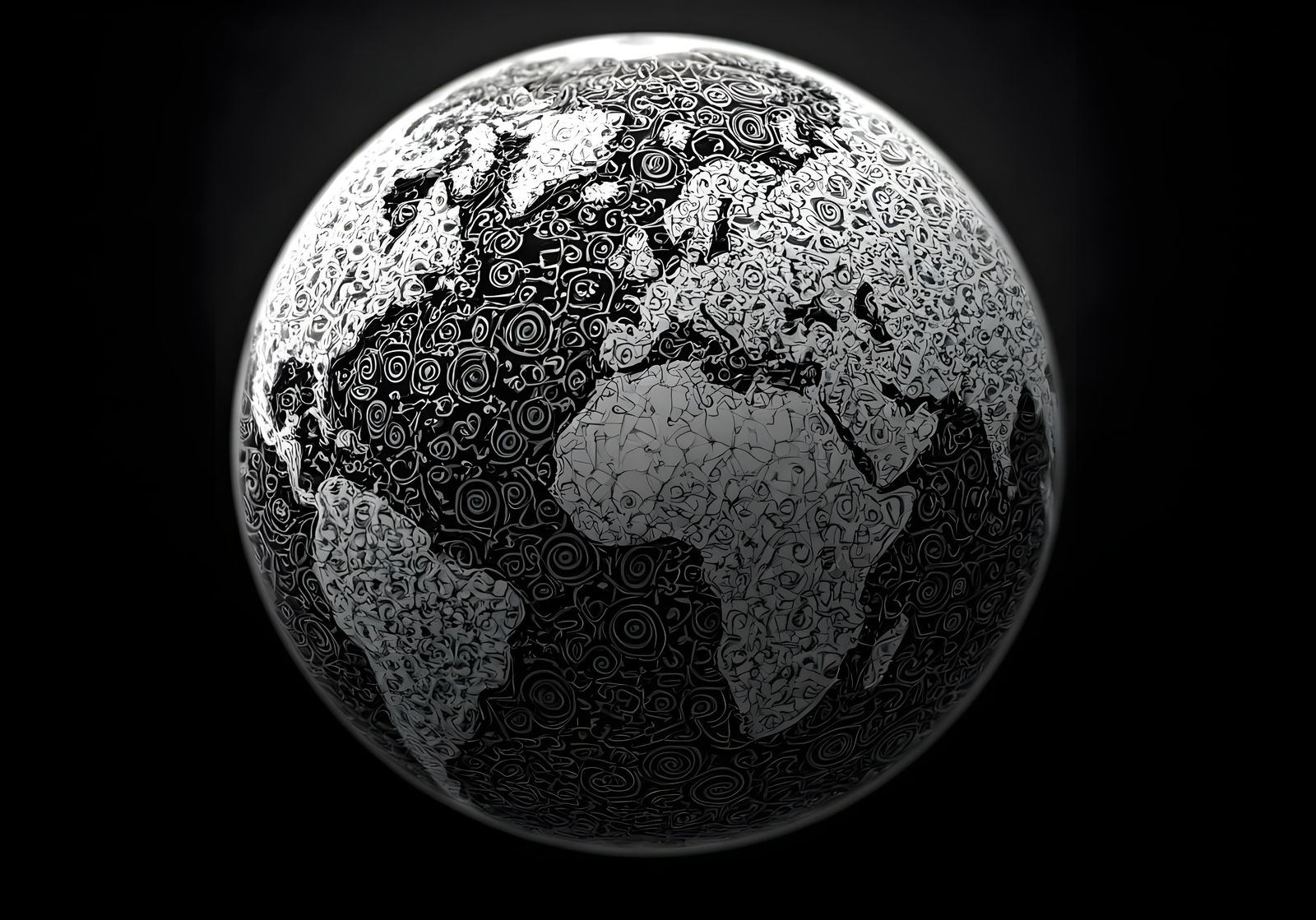 Doodle World Map Globe in Black and White