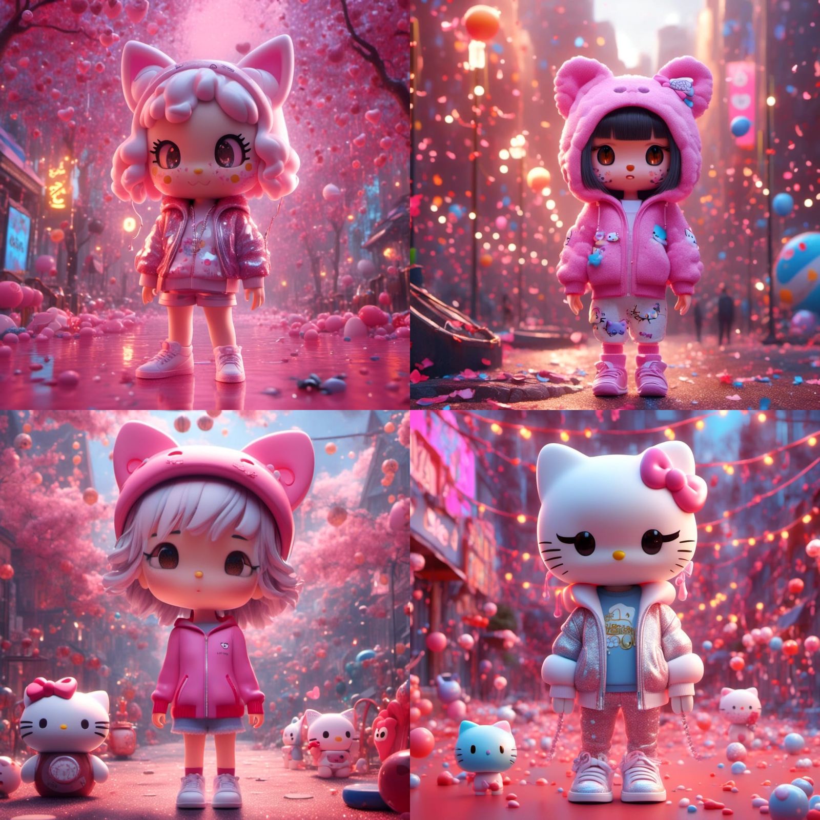 3D Cartoon Hello Kitty with Glitter Makeup