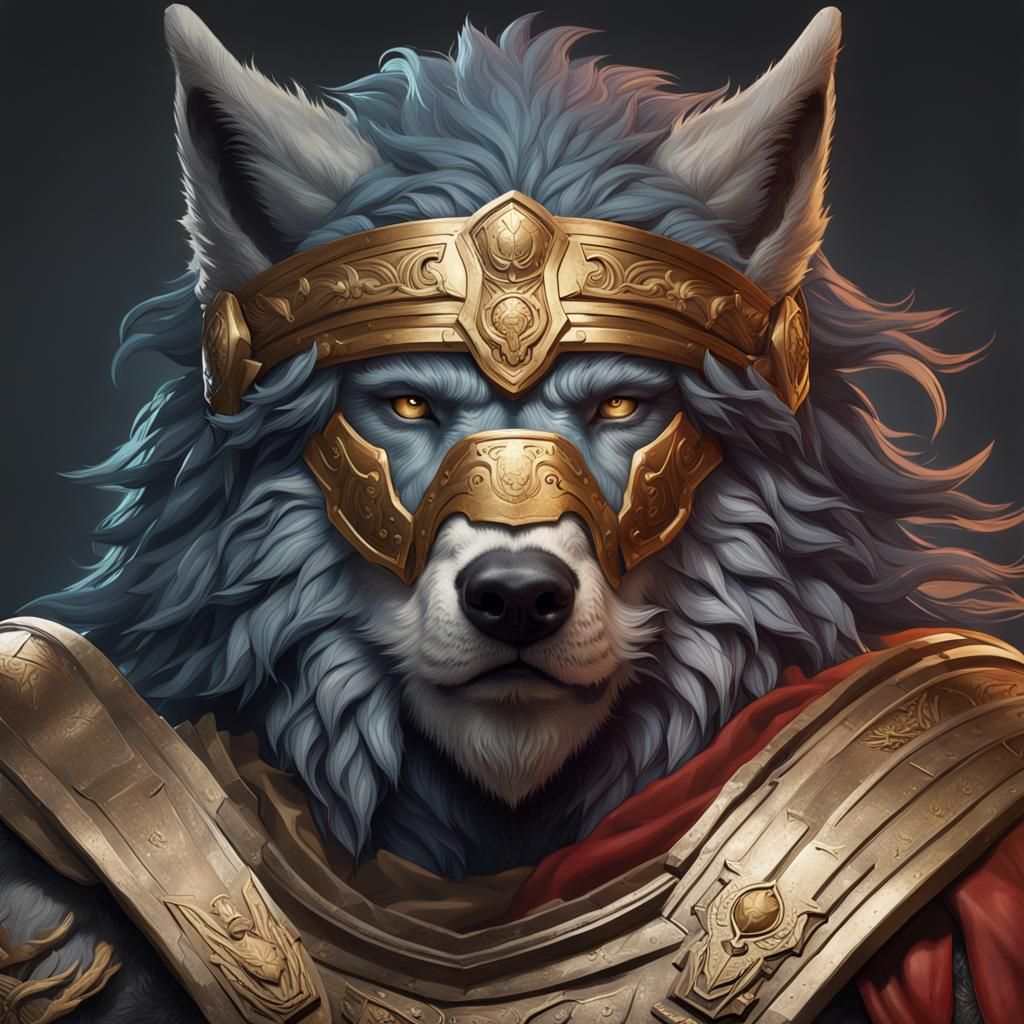Roman Warrior Transforms into Wolf: Hyperdetailed Portrait