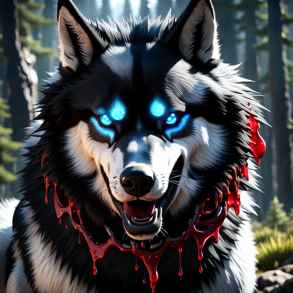 Menacing Husky Wolf in 3D Game Cinematic Style