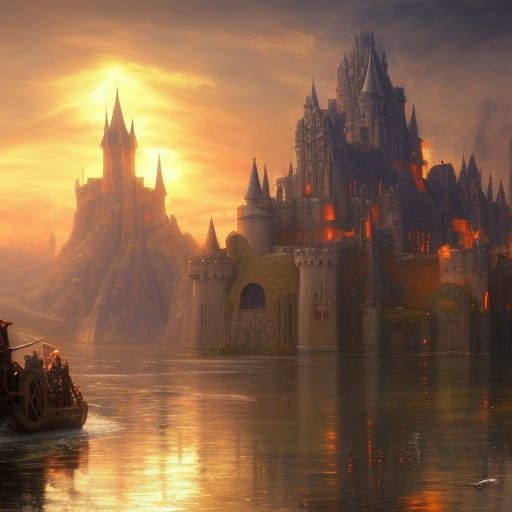 Medieval Castle at Sunrise: Hyperdetailed Digital Painting