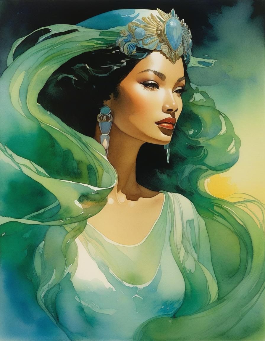 Ethereal Siren in Watercolor Style