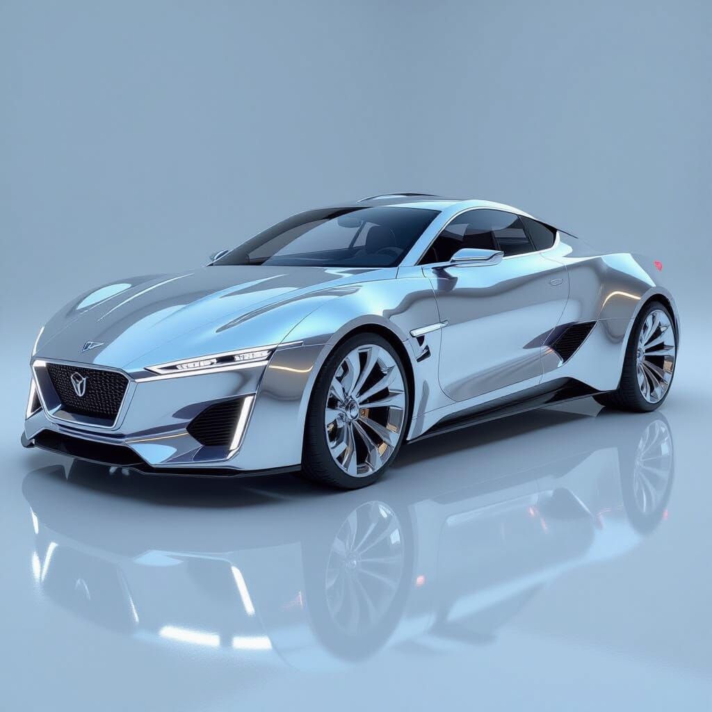 Futuristic Chrome Sports Car Inspired by Syd Mead
