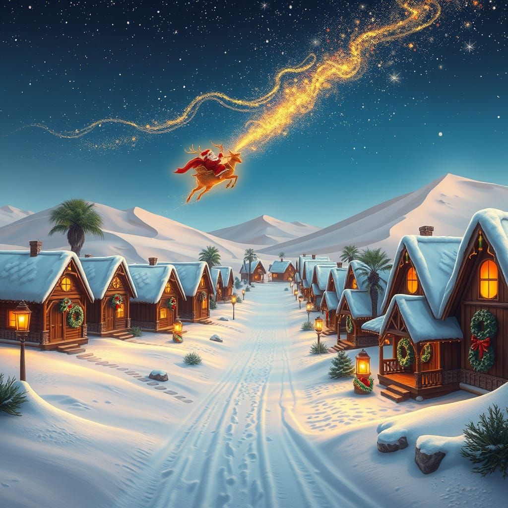 Whimsical Snowy Oasis in the Sahara Desert