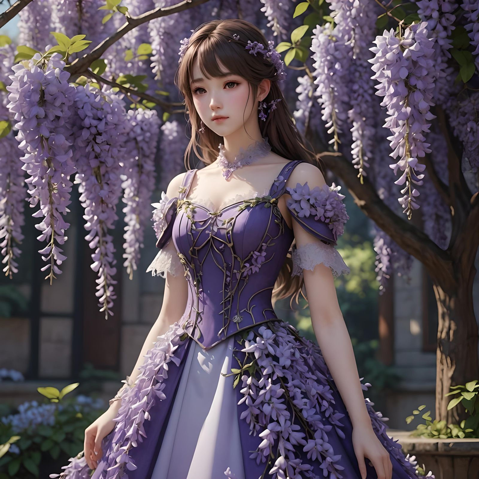 Wisteria Dress in 3D Anime Style