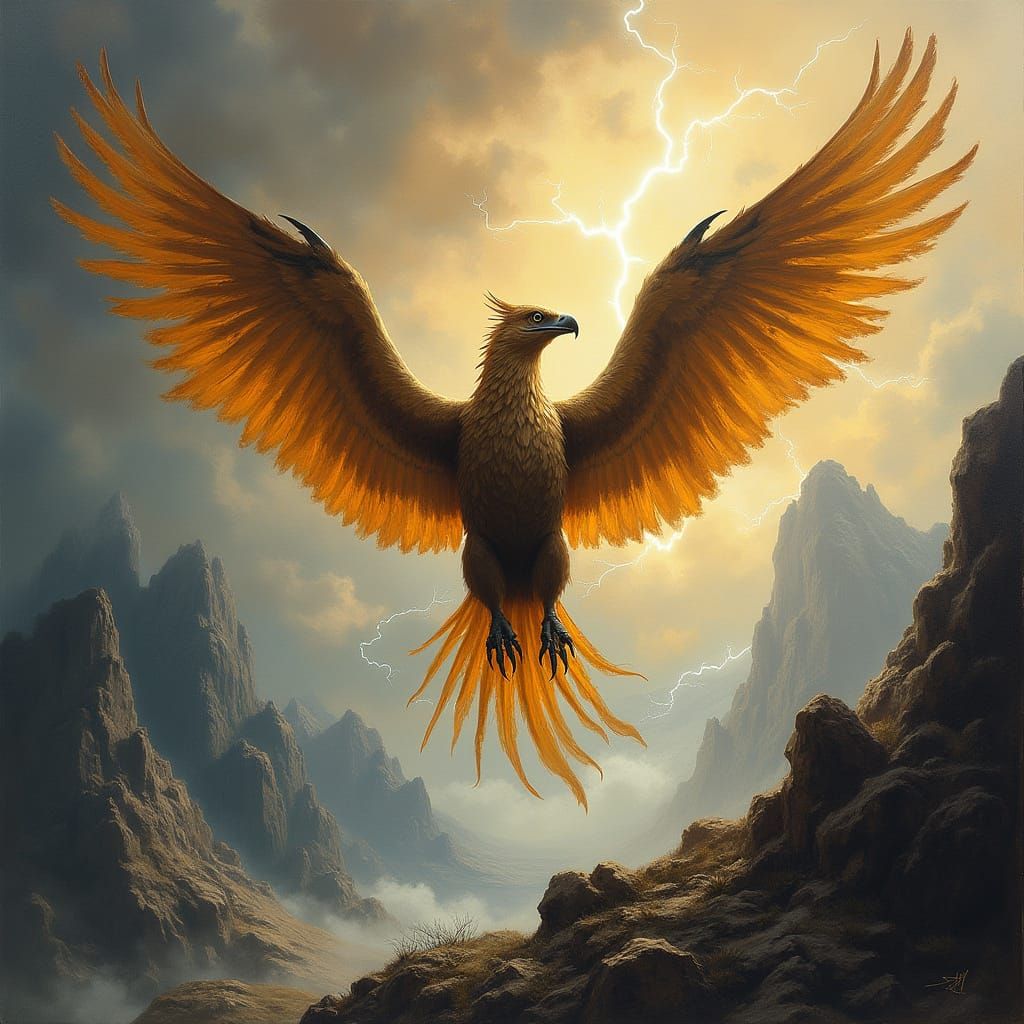 Griffin Soaring Through Stormy Sky in Heroic Fantasy Style