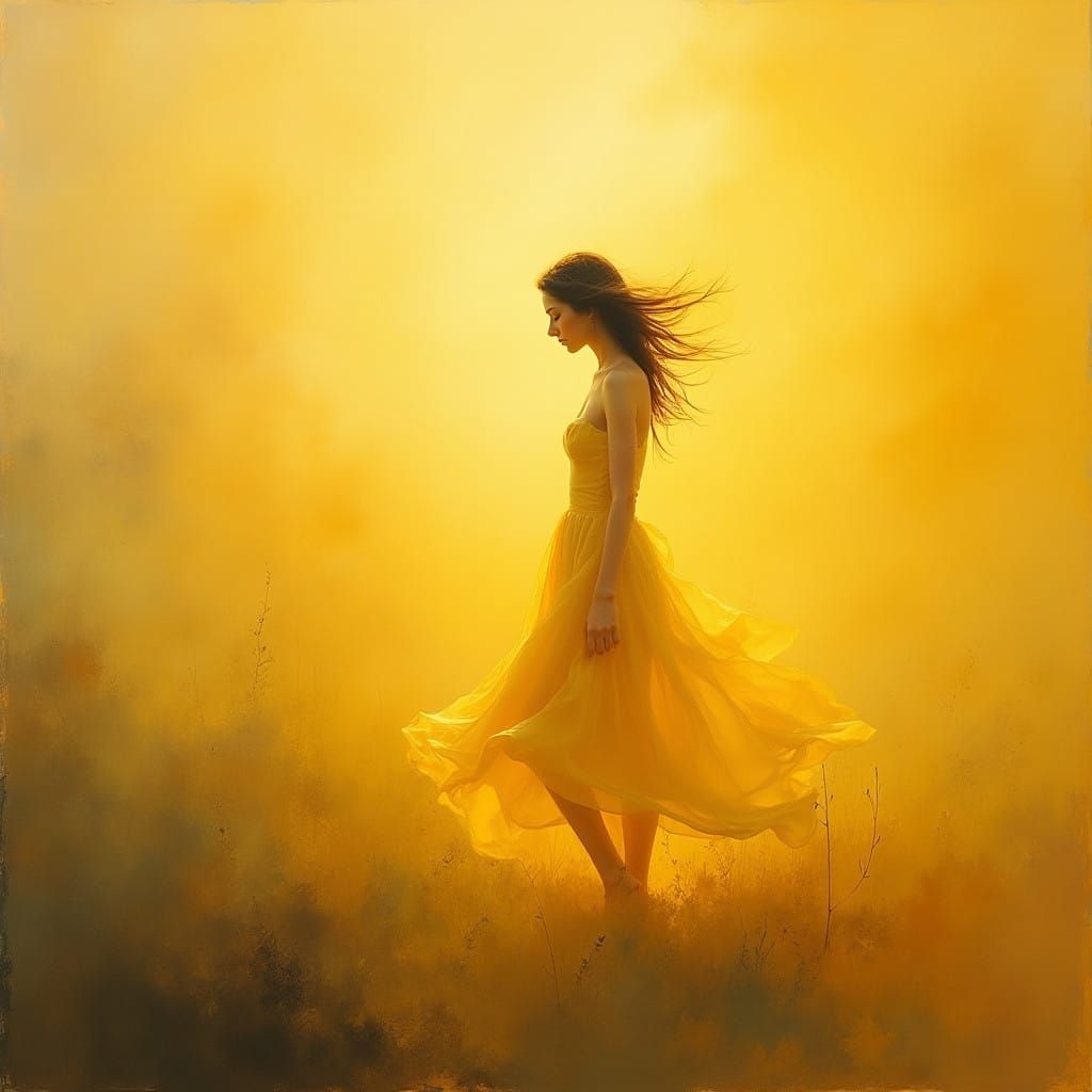 Golden Light Ethereal Figure in Soft Brushstrokes