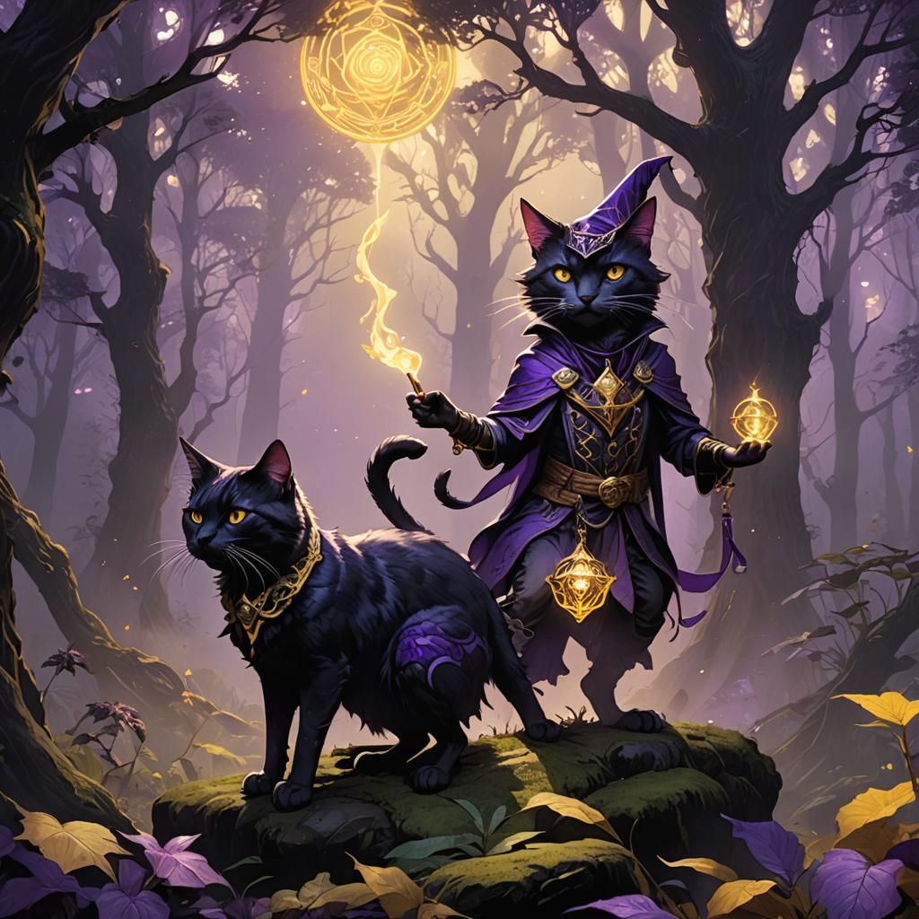Dark Magician Cat and Dog Duel in Fantasy Forest