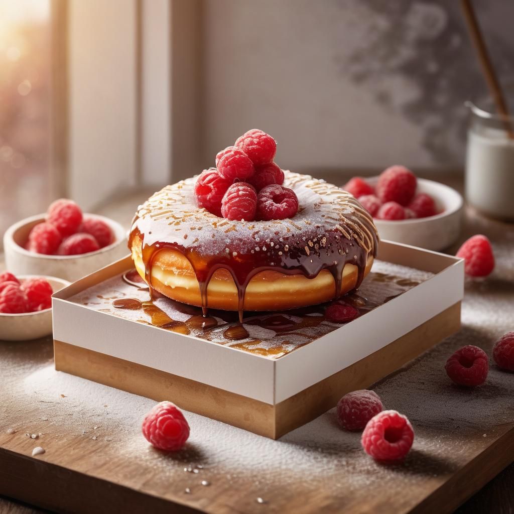 Delicious Donut with Raspberries in Pop Art Style