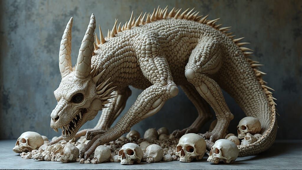 Surreal Skull Dragon Installation in Dark Gothic Style