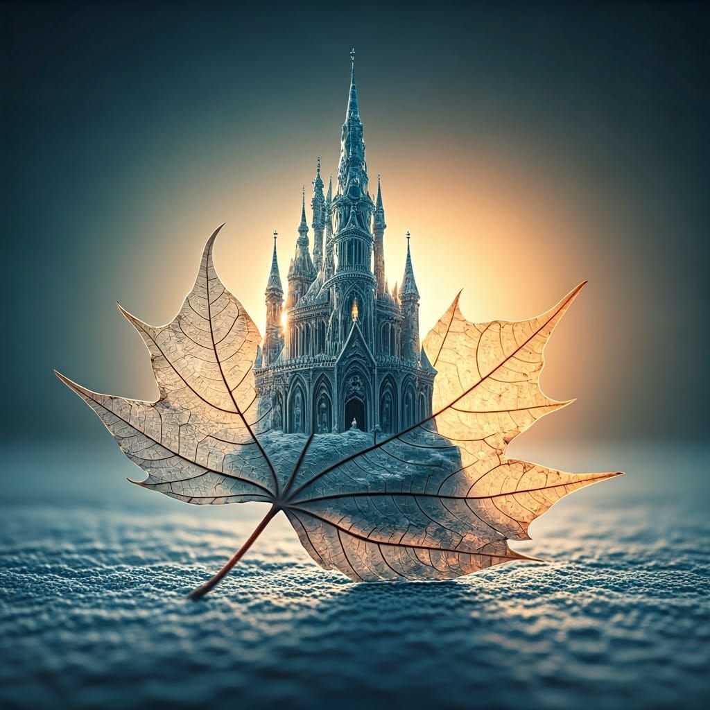 Whimsical Ice Queen Castle Amidst a Frosty Maplescape