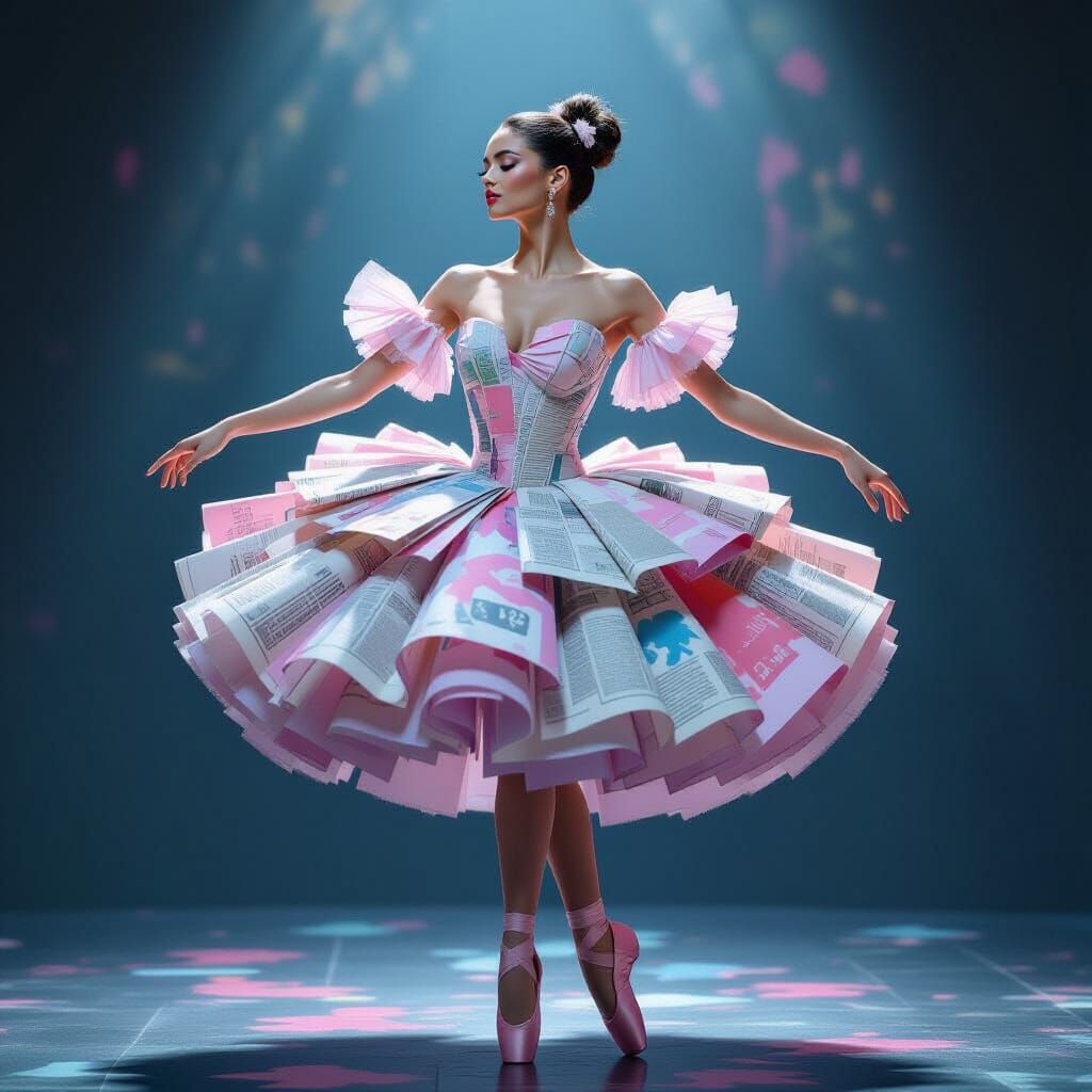Ballerina in Newspaper Dress, Digital Oil Painting