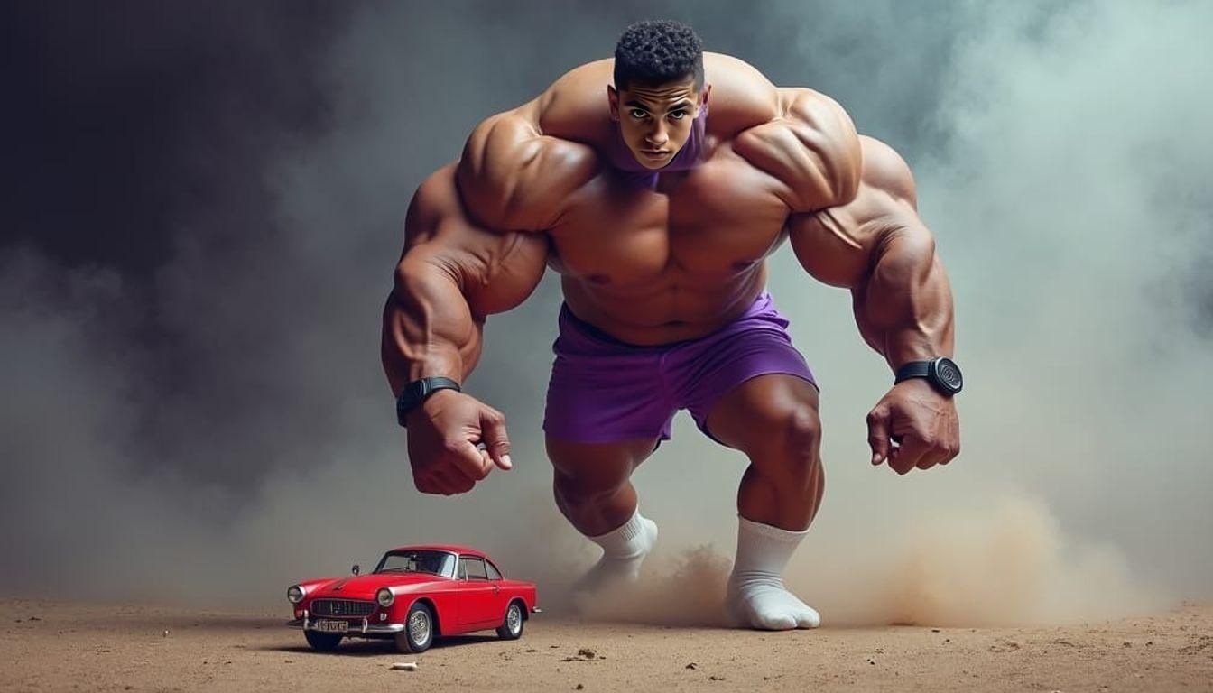 Giant Bodybuilder Crushes Car: Professional Portrait