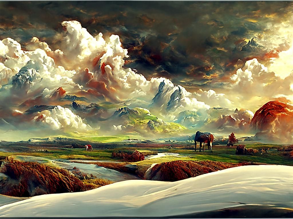 Magical Infinity Plains with Horses, Oil Painting