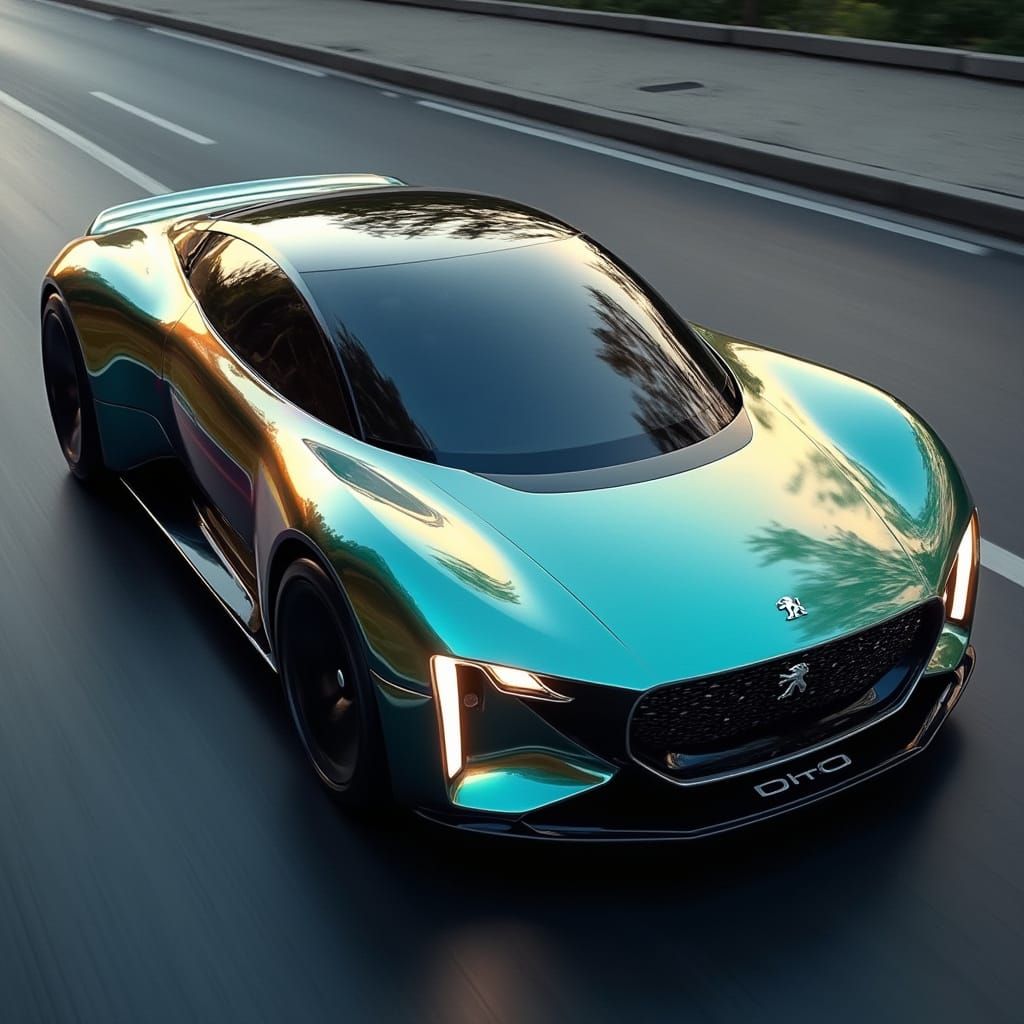 Futuristic Peugeot Concept Car in Iridescent Colors