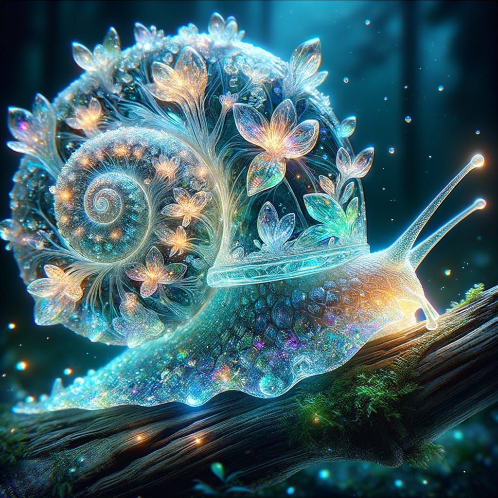 Bioluminescent Jade Snail Shell in a Night Forest