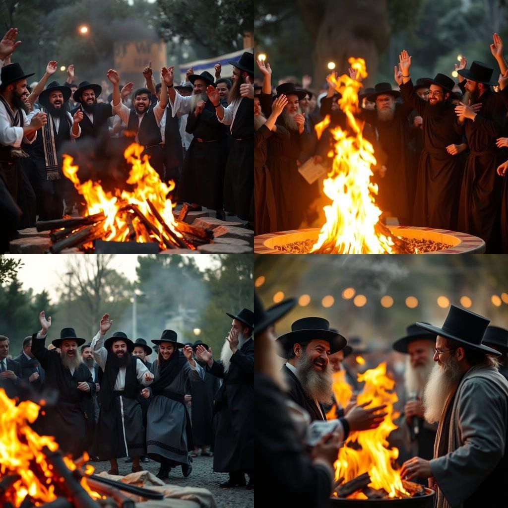 Haredi Jews Dancing Around Rabbi Shimon Bar Yochai's Fire in...