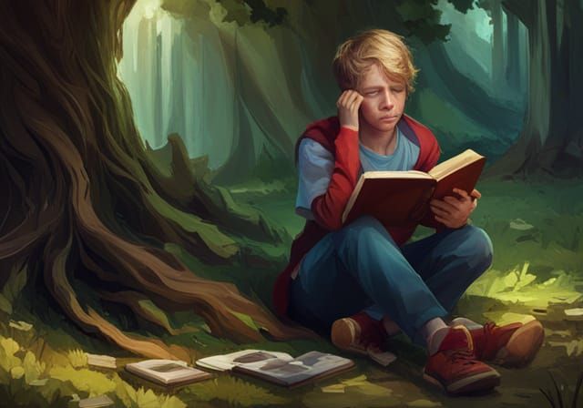 Boy Crying by Tree: Hyperdetailed Portrait in Unreal Engine