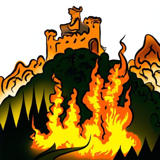 Castle Ablaze on Mountain Peak