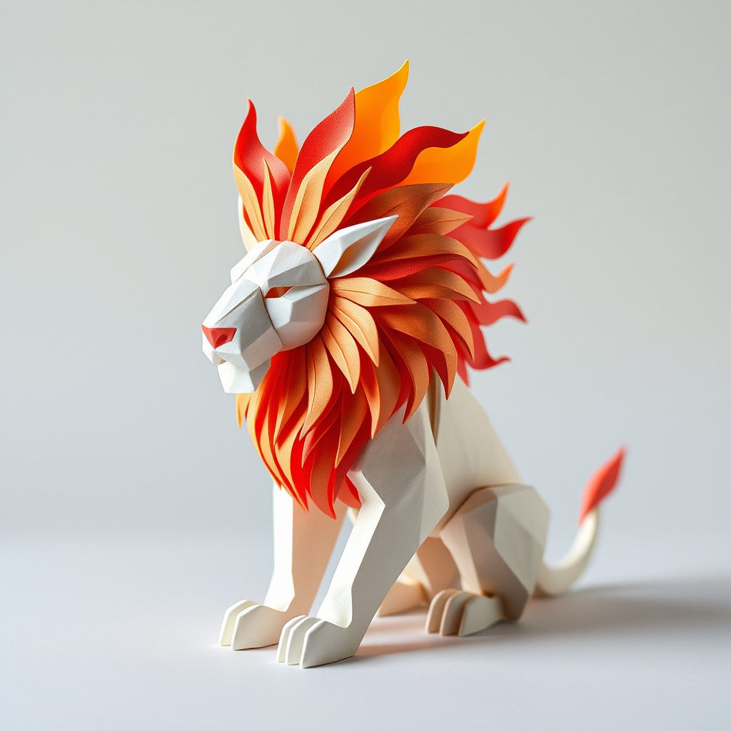 Fiery Origami Lion Papercraft in 8K
