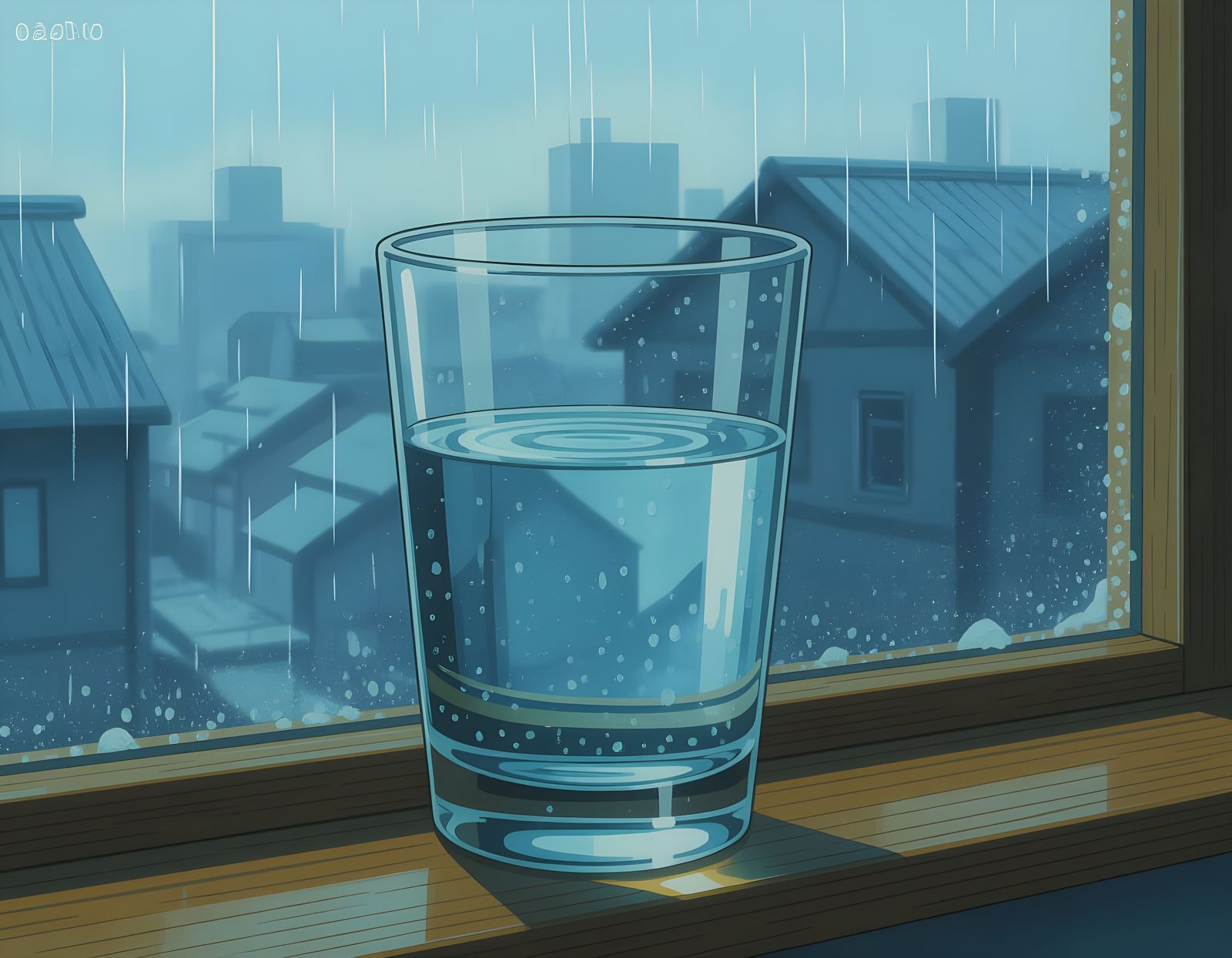 Glass of Water on Rainy Day Window