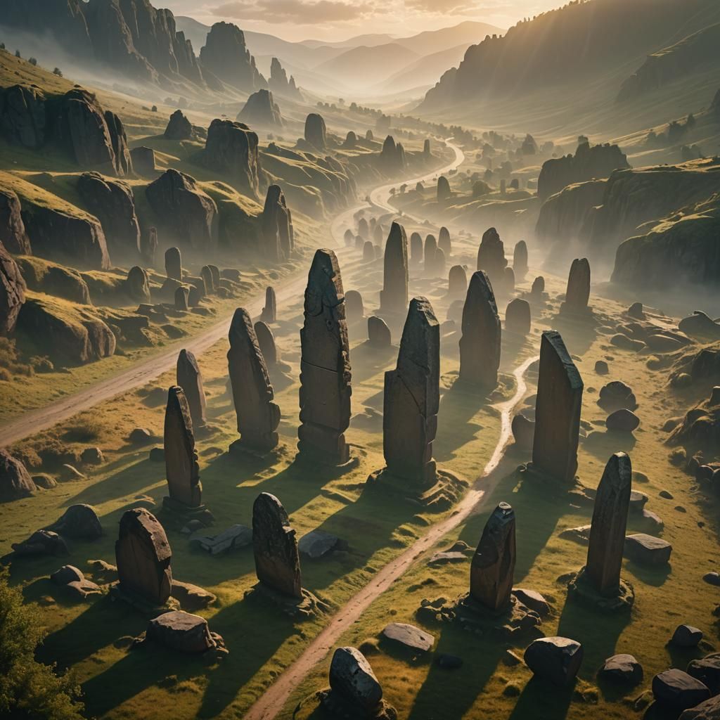 Mystical Stone Avenue in Armenia: Cinematic Digital Art