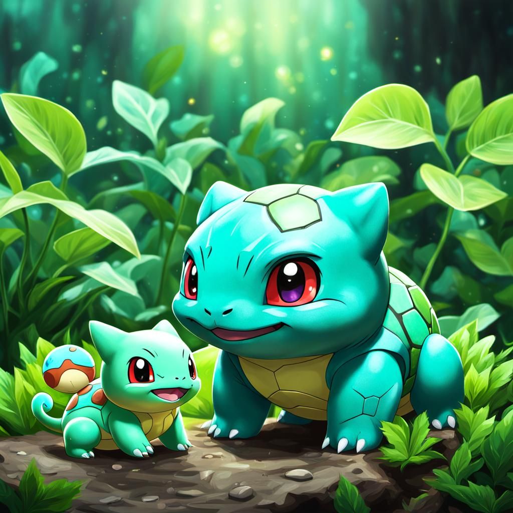 "A Cute adorable baby charmamder baby bulbasaur and baby squirtle" <8k resolution concept art:1.3> <intricately detailed...
